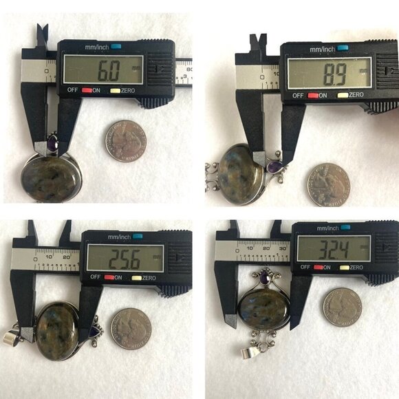 Sterling Silver 925 Oval Labradorite & Amethyst Pendant Necklace 18" Omega Chain - Picture 11 of 16